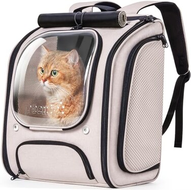 Pecute Cat Backpack Carrier Large Space Cat Bubble Backpack Breathable Cat Carrier Shaded Dog Backpack Carrier Ergonomic 3D Design for Travel Hiking Walk Suitable for Shopping Car Vet Khaki