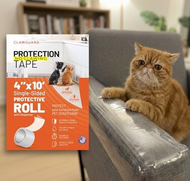 CLAWGUARD Protection Tape Roll 4 in x 10 ft SingleSided Scratch Barrier Door Scratch Protector Dog Cat Couch Cat Scratch Protector