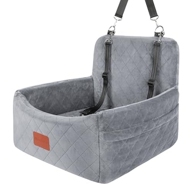WOOAIDAGG Dog Car Seat for Small Dogs Under 30lbsComfy Safe Travel Bed with Washable Cover2 ClipOn Safety Leashes and PocketsAntiSlip BaseEasy to InstallGrey