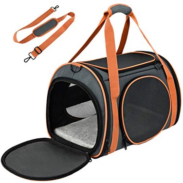 OKMEE Cat Carrier TSA Airline Approved with Ventilation for Small Medium Cats Dogs Puppies Dog Carrier with Big Space 5 Mesh Windows 4 Open Doors for Comfortable Travelling
