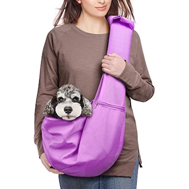 AOFOOK Dog Cat Sling Carrier Adjustable Padded Shoulder Strap with Large Zipper Pocket Mesh Pocket for Outdoor Travel