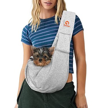 Tomkas Small Dog Sling Carrier Cat Sling Carrier Zipper Pocket Adjustable Strap for 310 lbs PetsGray Puppy