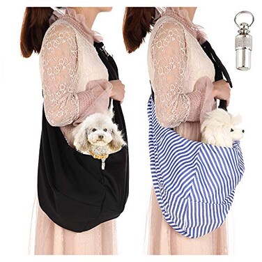 Lynkaye Small Dog Cat Travel Bag Hands Free Pet Carrier with Adjustable Strap Stainless Steel ID Barrel Black Up to 12 lbs
