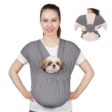 Supet Dog Sling Carrier for Small Pets Hands Free Cat Sling Reducing Back Neck Pain AntiAnxiety Puppy Front Adjustable Soft Dog Carrying Grey Regular 09 Lbs