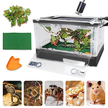RunDuck Foldable Reptile Terrariums Kits with Plant Feeding Bowl Carpet Easy to Carry Easy to Move with Wheels HeatResistant Material Suitable for Lizard Tortoise Leopard Gecko Black