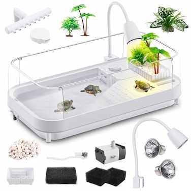 Moonorange Large Turtle Tank Kit TankLampFilter Acrylic Turtle Tank Starter Kit with Heightened and Curved Fences Bottom Drainage MultiFunction Areas