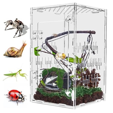 TCooSo Jumping Spider Enclosure Large Acrylic Praying Mantis Habitat 1066 Ventilated Insect Terrarium Cage with Front Opening Door for Small Retiles Arboreal Tarantula Snails Bug Lizard