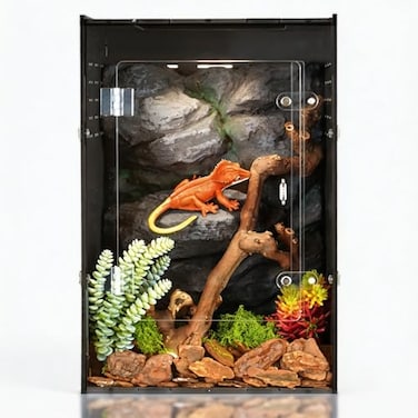 maiyuolg 12 x 12 x 18 Reptile Enclosure Black PVC Terrarium with Front Opening Doors Screen Top Ventilation Secure Lock for Arboreal Reptiles