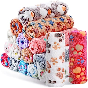 Chumia 18 Pcs Fleece Puppy Blanket Bulk Soft Warm Pet Blanket with Paw Bone Star Elephant Dot Heart Printed Fluffy Throw Bed Mat for Small Medium Dog Cat Kitten Animals23 x 16 Inch Sweet