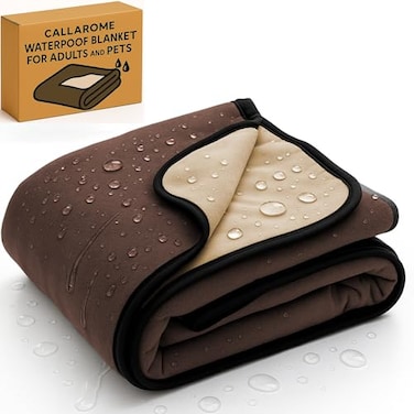 Callarome Waterproof Pet Blanket 80x90 Silent NoCrinkle Design with Soft Fleece for Bed Protection Leakproof Dog Blanket for Couch Reversible Brown