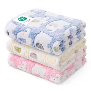 Luciphia 1 Pack 3 Blankets Super Soft Fluffy Premium Cute Elephant Pattern Pet Blanket Flannel Throw for Dog Puppy Cat BluePinkYellow Medium30x20 inch