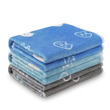 Luciphia 1 Pack 3 Blankets Super Soft Fluffy Premium Cute Cat Pattern Pet Blanket Flannel Throw for Dog Puppy Kitten BlueCyanGrey Large41x31 inch