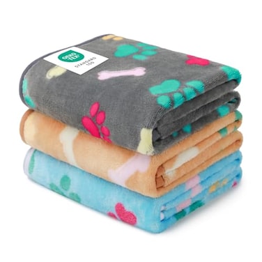 Luciphia 1 Pack 3 Blankets Fluffy Premium Fleece Pet Blanket Flannel Paw Printed Throw for Dog CatSmall 23x16 GreyBrownBlue