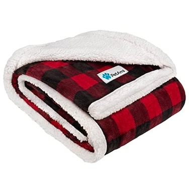 PetAmi Dog Blanket for Small Medium Dogs and Cats Soft Sherpa Fleece Pet Blanket Throw for Puppies Kittens Reversible Plush Couch Cover Protector Sofa Bed Crate Machine Washable 60x40 Checker Red