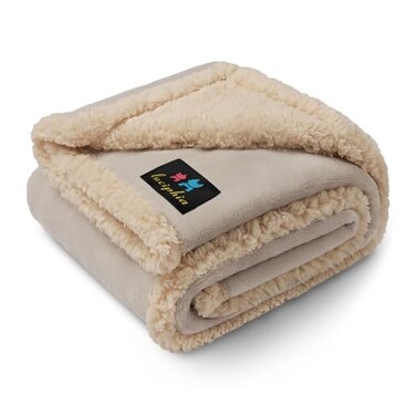 Luciphia Waterproof Pet Blanket Liquid Pee Proof Dog Blanket for Sofa Bed Couch Reversible Sherpa Fleece Furniture Protector Cover for Small Medium Large Dogs Cats Grey Beige Small40 x 28