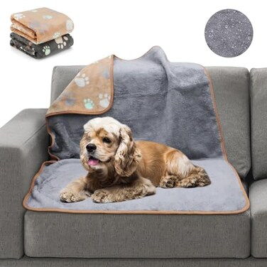 YUEPET Waterproof Dog Blankets 2 Pack Washable Dog Blankets for Bed Couch Sofa Protector Fleece Flannel Puppy Blanket Soft Plush Reversible Throw Blanket for Medium Dogs Cats 4030GreyCoffee