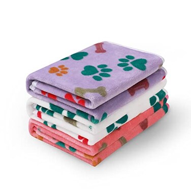 Luciphia 1 Pack 3 Blankets Fluffy Premium Fleece Pet Blanket Flannel Paw Bone Printed Throw for Dog CatMedium 30x20 PurplePinkWhite