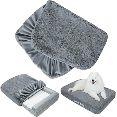 Moonsea Dog Bed Covers Soft Plush Replacement Washable Waterproof Pet Bed Liner Grey 36x27 Inches for DogCat Cover Only