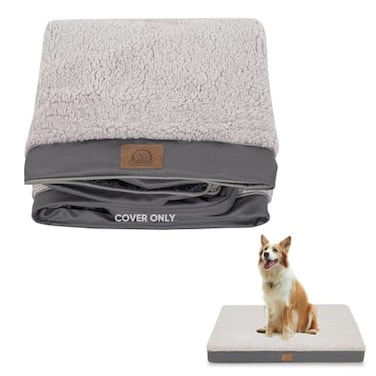 Sunheir Washable Extra Large Dog Bed Covers Soft Plush Replacement Waterproof Dog Bed Liner Pet Bed Cover with Zipper 44x32x3 Inches Grey Cover Only