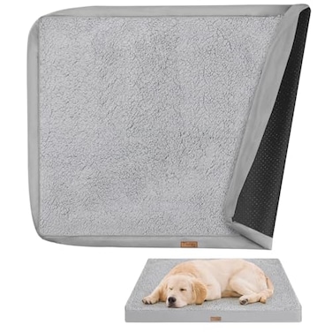 Tivray Dog Bed Cover Washable Replacement Large Dog Bed Sheet with 3Sided Continuous Zipper Waterproof Liner Soft Plush Pet Mattress Fluffy Protector 36x27x3 inch L Cover Only Grey