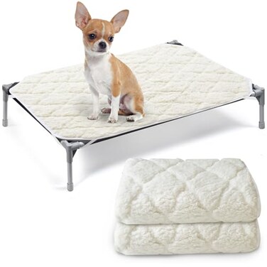 SPRINGSPIRIT Elevated 2 Pack Soft Plush DogCat Beds Pad Waterproof with Corner Straps Machine Washable Pad Only Bed not Included