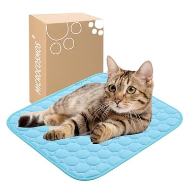 MICROCOSMOS Summer Cooling Mat Sleeping Pad Water Absorption Top Materials Safe Easy Carry EZ Clean Keep Cooling for Pets Kids and AdultsBlue 19 x 15
