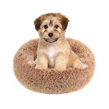 NOYAL Calming Donut Dog Bed for Small to Medium Dogs Cats Plush Faux Fur AntiAnxiety Pet Bed with Machine Washable Cover NonSlip Base
