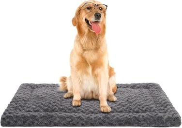 Exsnugy Washable Dog Bed Mat Ultra Soft Dog Crate Pad Comfy Fluffy Pet Kennel Beds Sleeping Mattress for Large Jumbo Medium Small Dogs Grey
