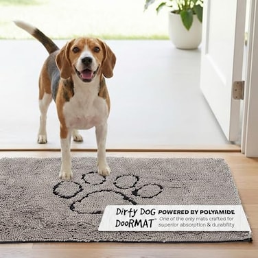 Dog Gone Smart Dirty Dog Doormat Fast Drying Rug with Super Gripper Backing for Clean Floors Super Absorbent and Machine Washable Mat for Muddy Paws Grey