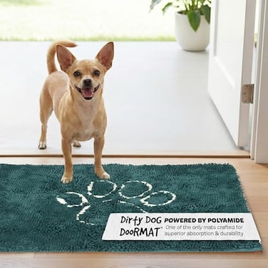 Dog Gone Smart Dirty Dog Doormat Fast Drying Rug with Super Gripper Backing for Clean Floors Super Absorbent and Machine Washable Mat for Muddy Paws Petrol
