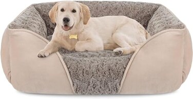 INVENHO Large Rectangle Orthopedic Dog Bed for Medium Small Dogs Washable Soft Calming Puppy Sleeping Cuddler With AntiSlip Bottom L30x24x9