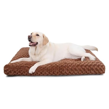 KSIIA Washable Dog Bed Deluxe Plush Dog Crate Beds Comfy Kennel Pad AntiSlip Pet Sleeping Mat for Large Jumbo Medium Small Dogs Breeds 35 x 23 Brown