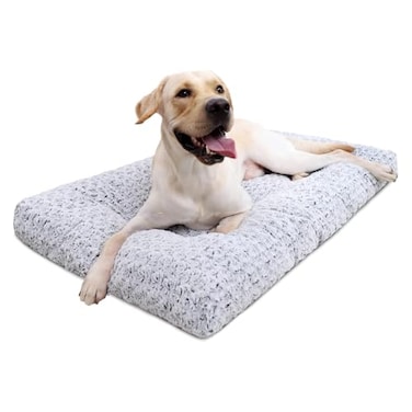 KSIIA Washable Dog Bed Deluxe Plush Dog Crate Beds Comfy Kennel Pad AntiSlip Pet Sleeping Mat for Large Jumbo Medium Small Dogs Breeds 35 x 23 Gray