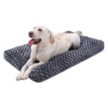 KSIIA Washable Dog Bed Deluxe Plush Dog Crate Beds Comfy Kennel Pad AntiSlip Pet Sleeping Mat for Large Jumbo Medium Small Dogs Breeds 41 x 27 Dark Grey
