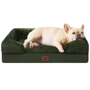 EHEYCIGA Orthopedic Dog Bed for Small Dogs Waterproof Memory Foam Small Dog Beds with Sides NonSlip Bottom and EggCrate Foam Medium Pet Couch Bed with Washable Removable Cover Dark Green