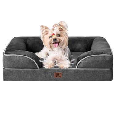 EHEYCIGA Orthopedic Dog Bed for Small Dogs Waterproof Memory Foam Small Pet Beds with Sides NonSlip Bottom and EggCrate Foam Medium Dog Couch Bed with Washable Removable Cover Dark Grey
