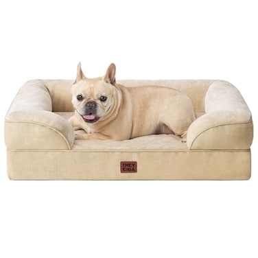 EHEYCIGA Orthopedic Dog Bed for Medium Dogs Waterproof Memory Foam Medium Dog Beds with Sides NonSlip Bottom and EggCrate Foam Pet Couch Bed with Washable Removable Cover Greige