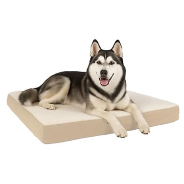 PETMAKER Orthopedic Dog Bed 2Layer Memory Foam Crate Mat with Machine Washable Sherpa Cover 44x35 Pet Bed for Large Dogs up to 100lbs by Tan