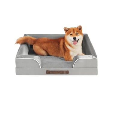 Friends Forever Orthopedic Dog Bed for Medium Dogs Waterproof Memory Foam Dog Sofa Bed M with Removable Washable Cover Ally Grey 28x23x65