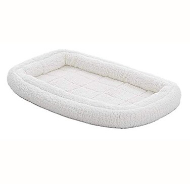 MidWest Homes for Pets XXL QuietTime Double Bolster Pet Bed White Plush 54Inch Crate Mat with Stacked Bolsters Machine Washable Secure Fit with Elastic Straps