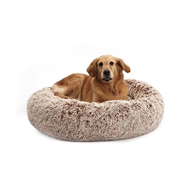 Bedfolks Calming Donut Dog Bed 36 Inches Round Fluffy for Large Dogs AntiAnxiety Plush Machine Washable Brown Large