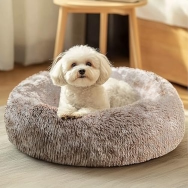 JOLLYVOGUE Dog Cat Bed Calming AntiAnxiety Pet Bed for Small Dogs Fluffy Donut Cushion for Small and Medium Pets 20