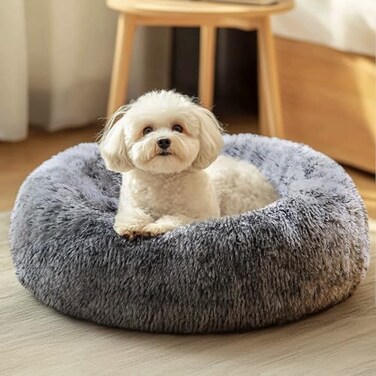 JOLLYVOGUE Dog Cat Bed Calming AntiAnxiety Pet Bed for Small Dogs Fluffy Donut Cushion for Small and Medium Pets 20