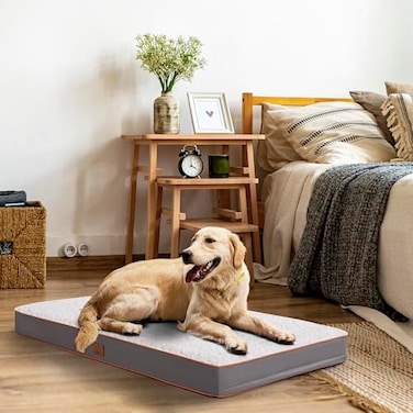Sunheir Orthopedic Dog Bed for Large Dogs Big Waterproof Dog Crate Bed with Removable Washable Cover Egg Crate Foam Support AntiSlip Bottom Deluxe Plush Pet Bed Mat Light Grey