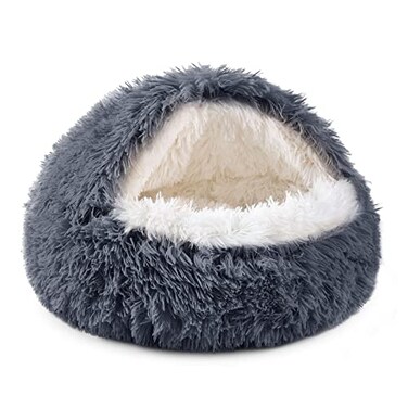 NOYAL Round Hooded Donut Dog Bed for Small Medium Pets Plush Fluffy AntiAnxiety Cat Cave Bed with Cover
