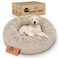 Petloox Donut Dog Bed Premium Comfort for Anxiety Relief Fluffy Calming Design with UltraPlush Support Cozy Round Dog Bed with Super Soft Circle Style Beige Small