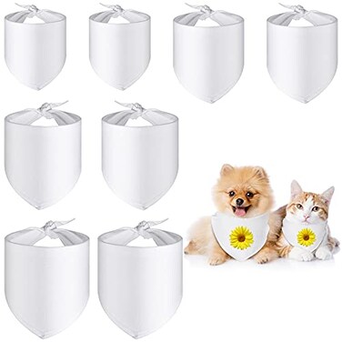 Xuniea 8 Pieces Sublimation Dog Bandanas Solid White DIY Pet Triangle Scarf Blank Dog Kerchief Bandanas Polyester Pet Scarf Apparel for Small to Large Puppy Bibs Kerchief