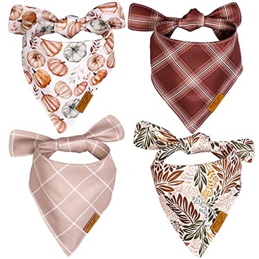 RemyRoo RemyRoo Fall Dog Bandanas 4 Pack Amber Set Premium Durable Polyester Fabric Patented Curved Design Adjustable Fit for Small Large and XL Dogs Trendy Patterns Dog Fall Bandanas Small