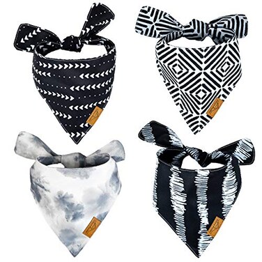RemyRoo RemyRoo Dog Bandanas 4 Pack Monochrome Set Premium Durable Fabric Patented Shape Adjustable Fit Multiple Sizes Offered Small