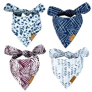 RemyRoo RemyRoo Dog Bandanas 4 Pack Classic Set Premium Durable Fabric Patented Shape Adjustable Fit Multiple Sizes Offered Large
